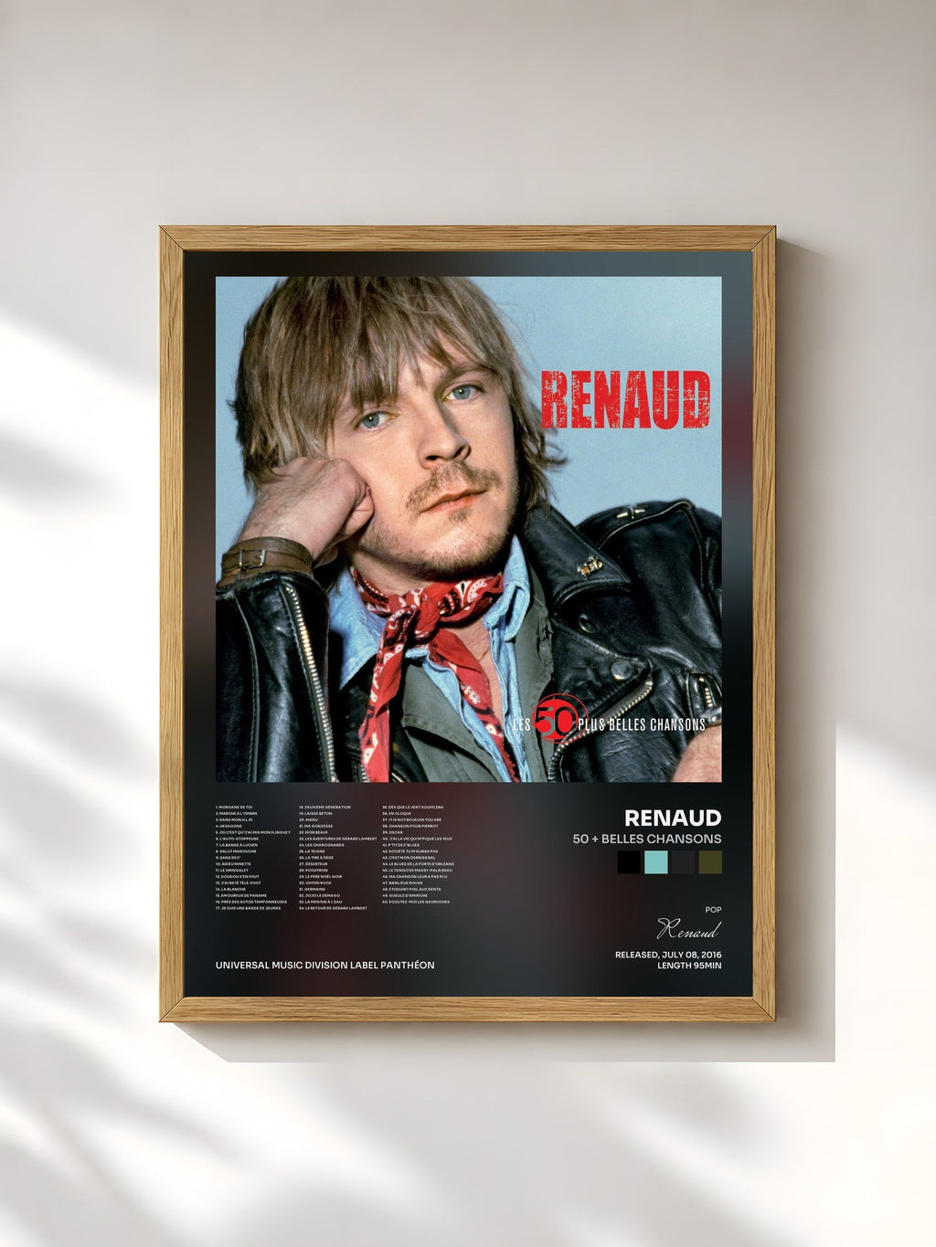 #bois Tableau de l'album 50 + belles chansons de Renaud, cadre en bois brut, imprimé et encadré en France