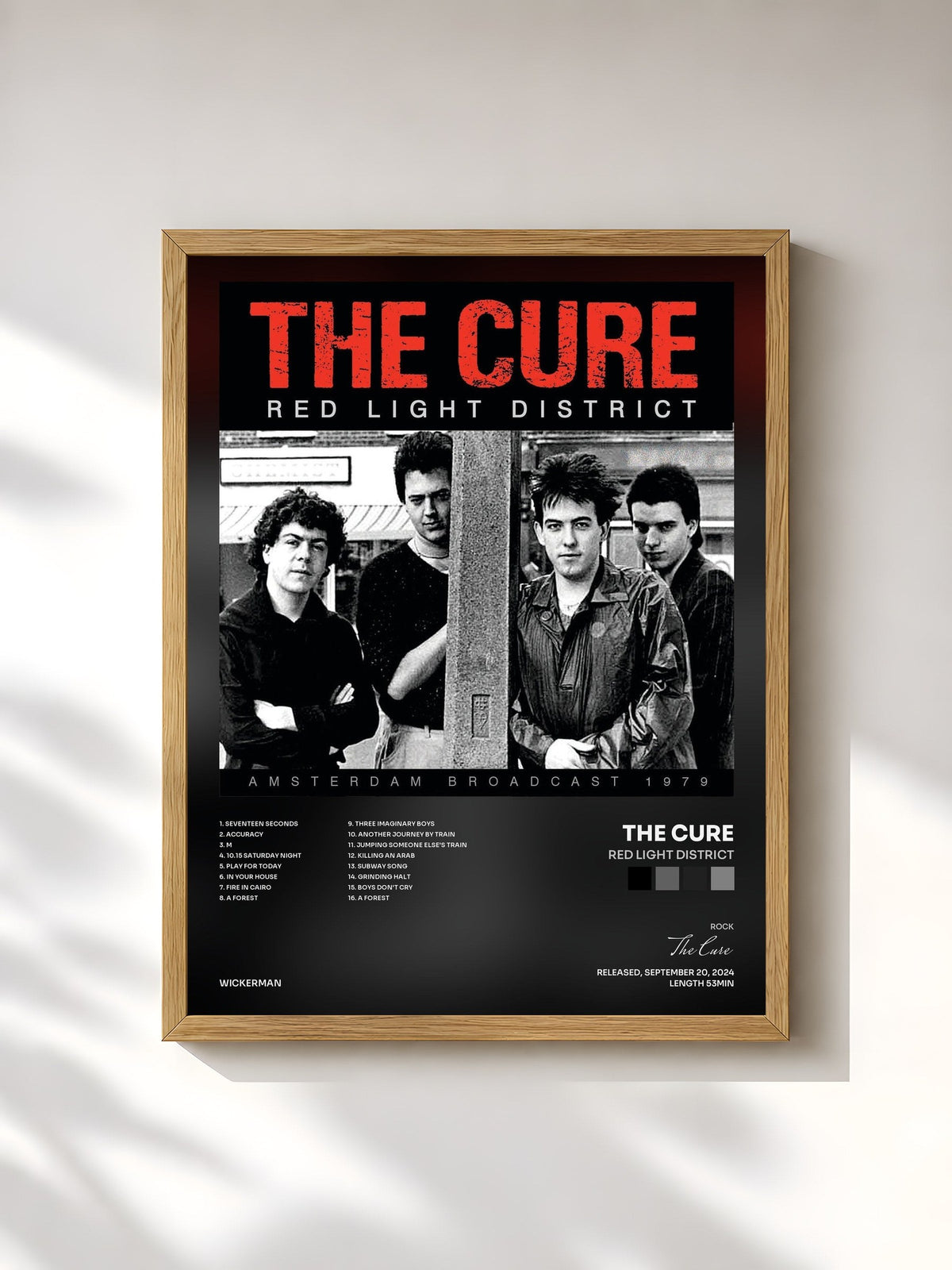 #bois Tableau de l'album Red Light District de The Cure, cadre en bois brut, imprimé et encadré en France