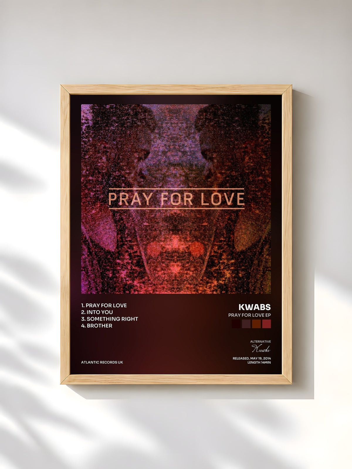 #bois Tableau de l'album Pray For Love EP de Kwabs, cadre en bois brut, imprimé et encadré en France