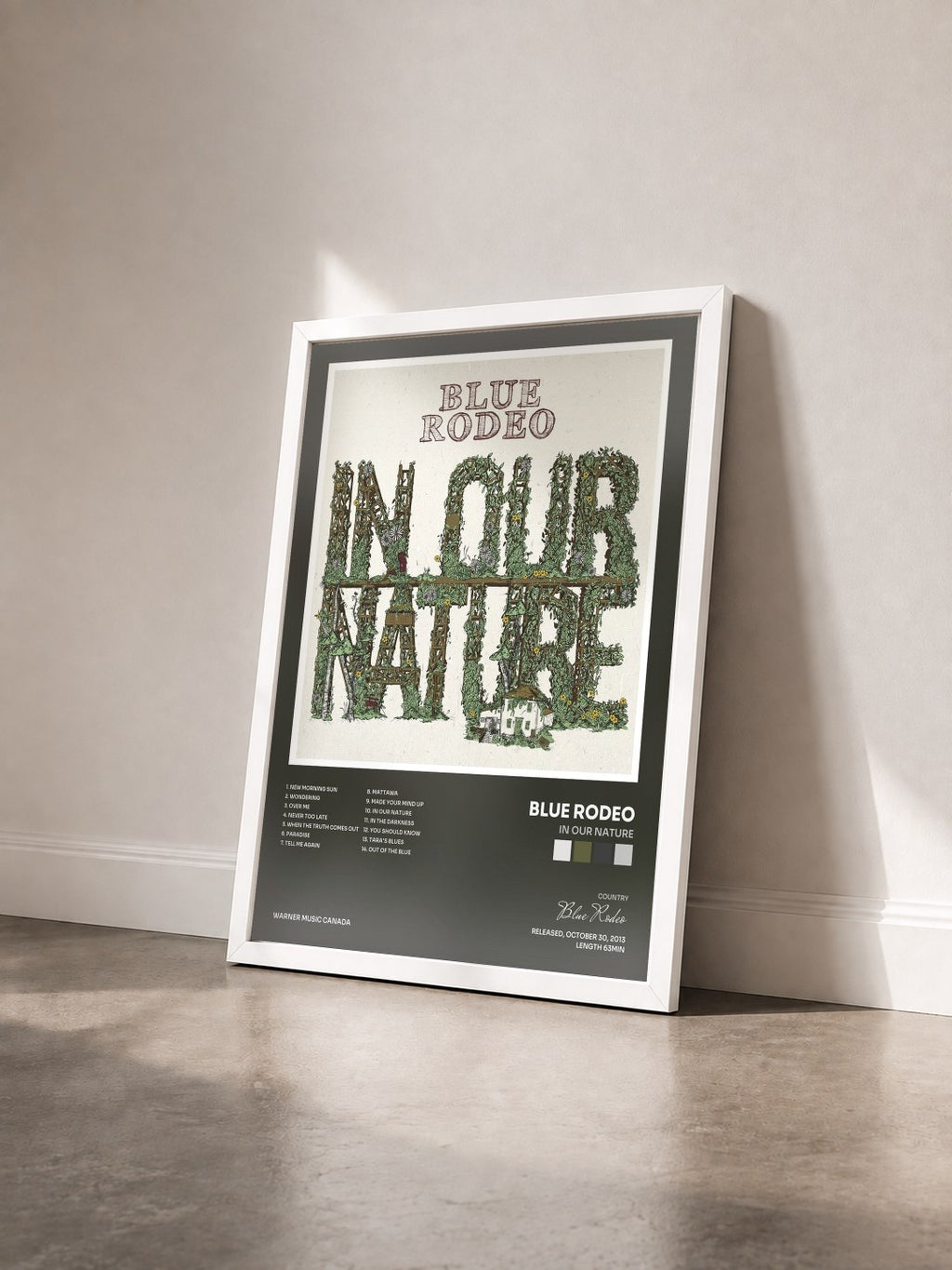 #blanc Tableau de l'album In Our Nature de Blue Rodeo vu de trois quarts, cadre blanc