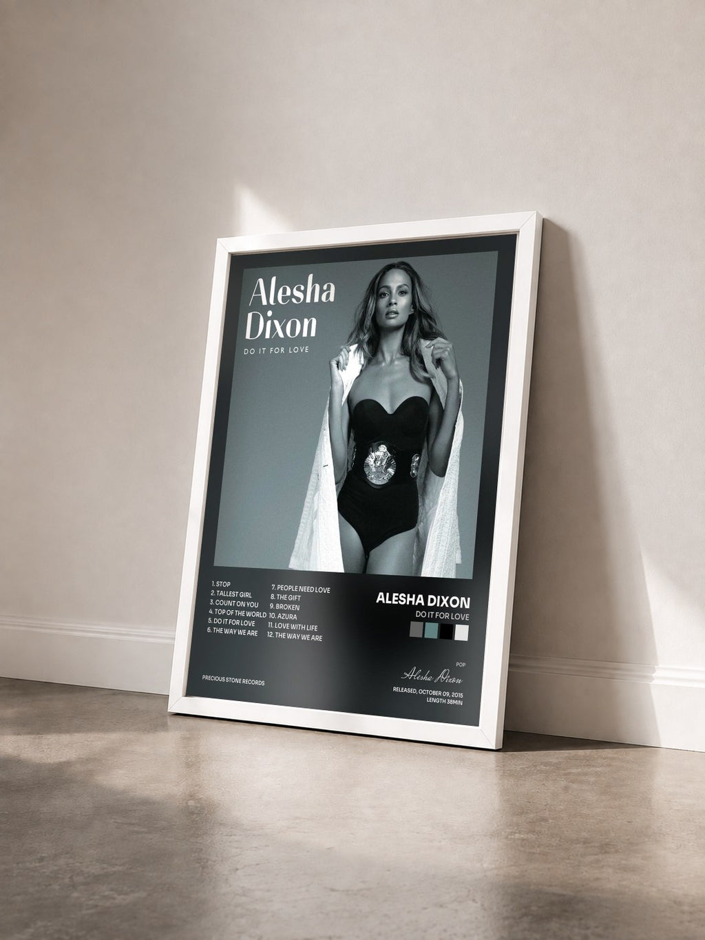 #blanc Tableau de l'album Do It For Love de Alesha Dixon vu de trois quarts, cadre blanc