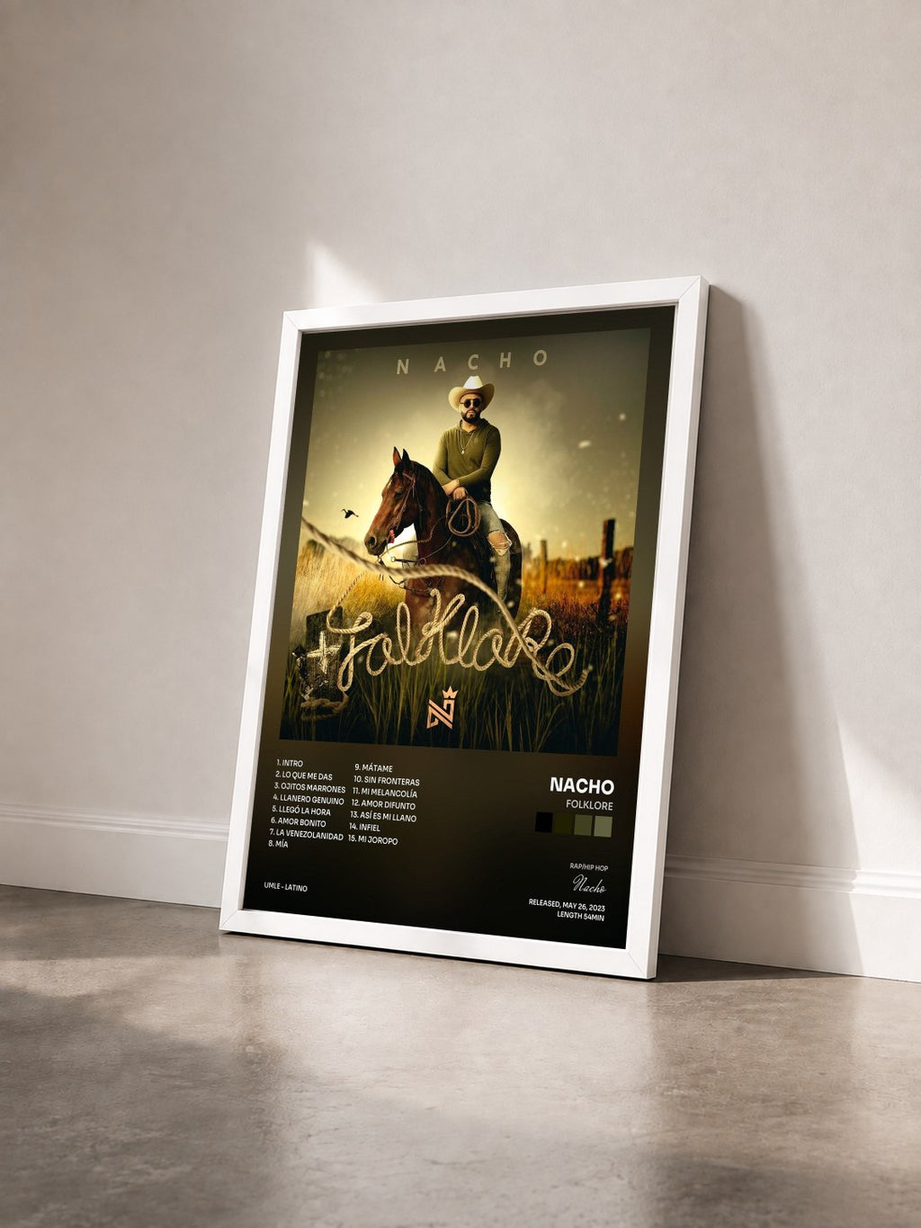 #blanc Tableau de l'album Folklore de Nacho vu de trois quarts, cadre blanc