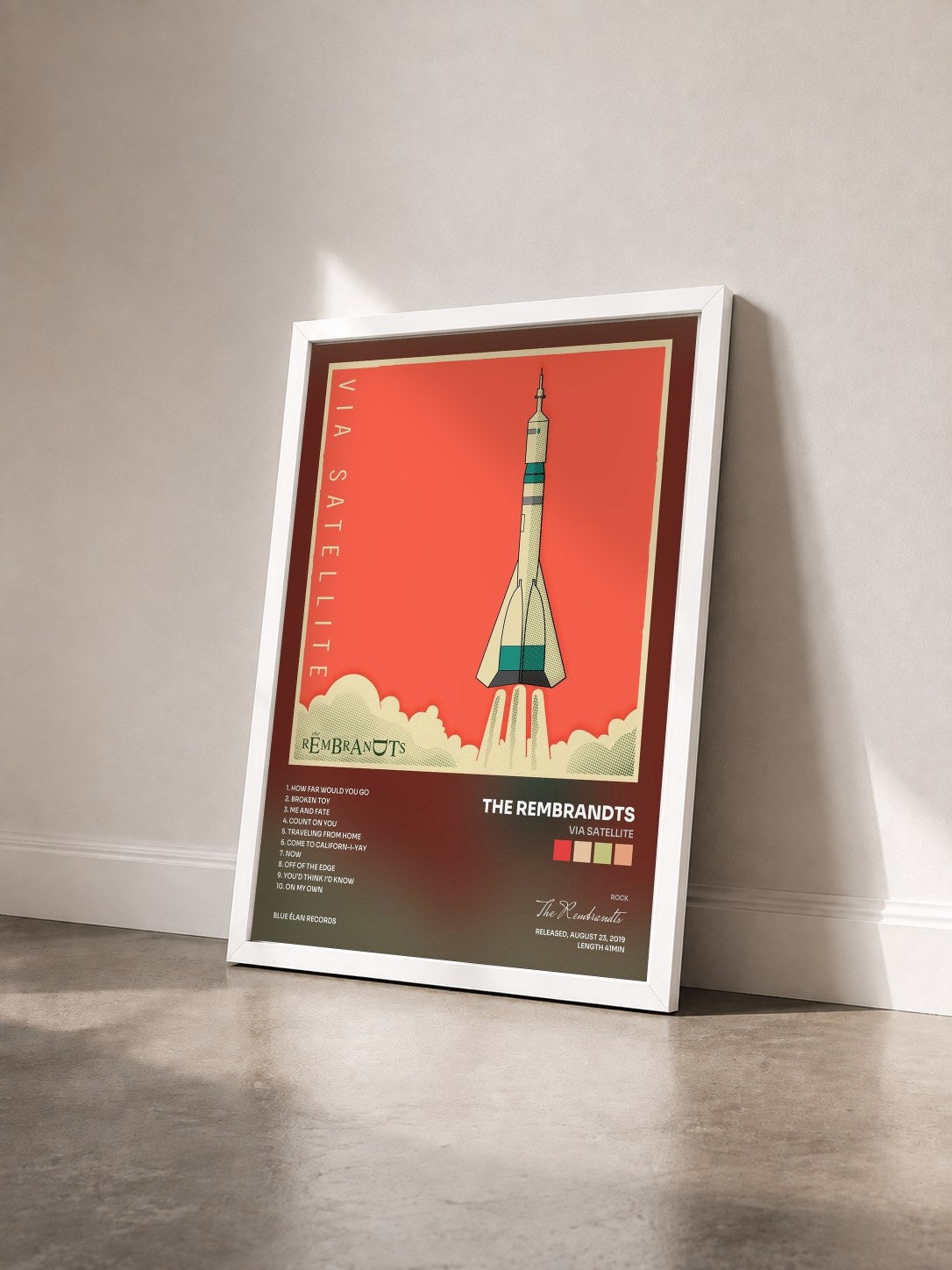 #blanc Tableau de l'album Via Satellite de The Rembrandts vu de trois quarts, cadre blanc
