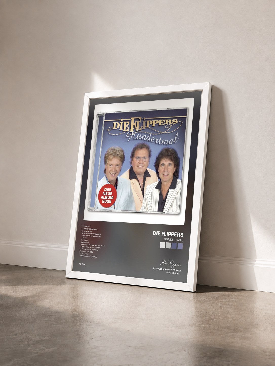 #blanc Tableau de l'album Hundertmal de Die Flippers vu de trois quarts, cadre blanc