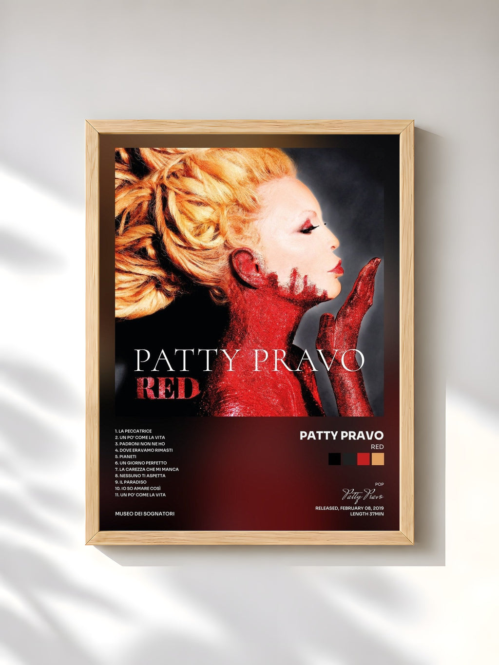 #bois Tableau de l'album Red de Patty Pravo, cadre en bois brut, imprimé et encadré en France