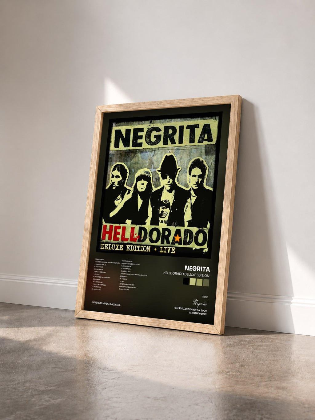 #bois Tableau de l'album Helldorado Deluxe Edition de Negrita vu de trois quarts, cadre en bois brut