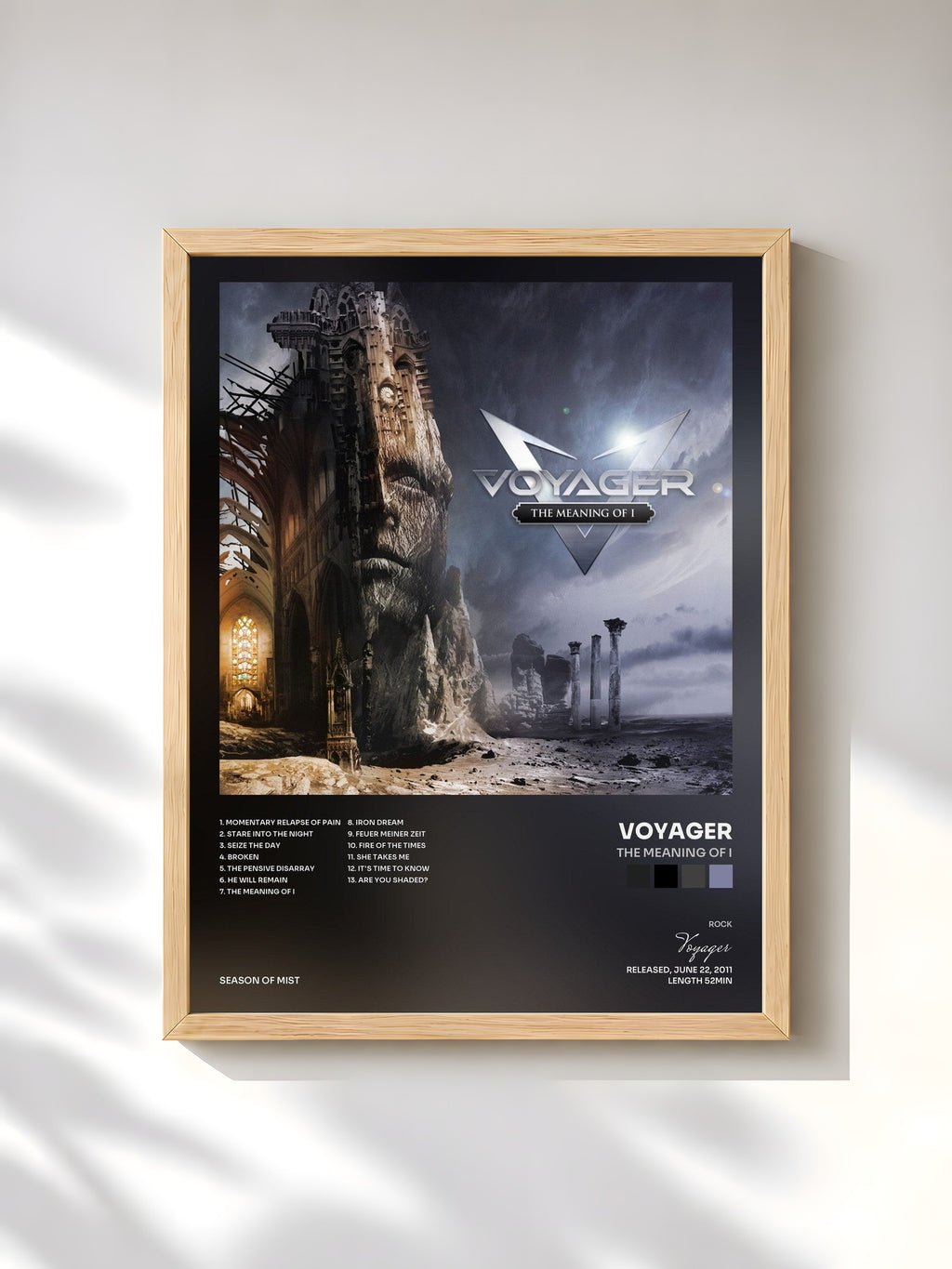 #bois Tableau de l'album The Meaning of I de Voyager, cadre en bois brut, imprimé et encadré en France