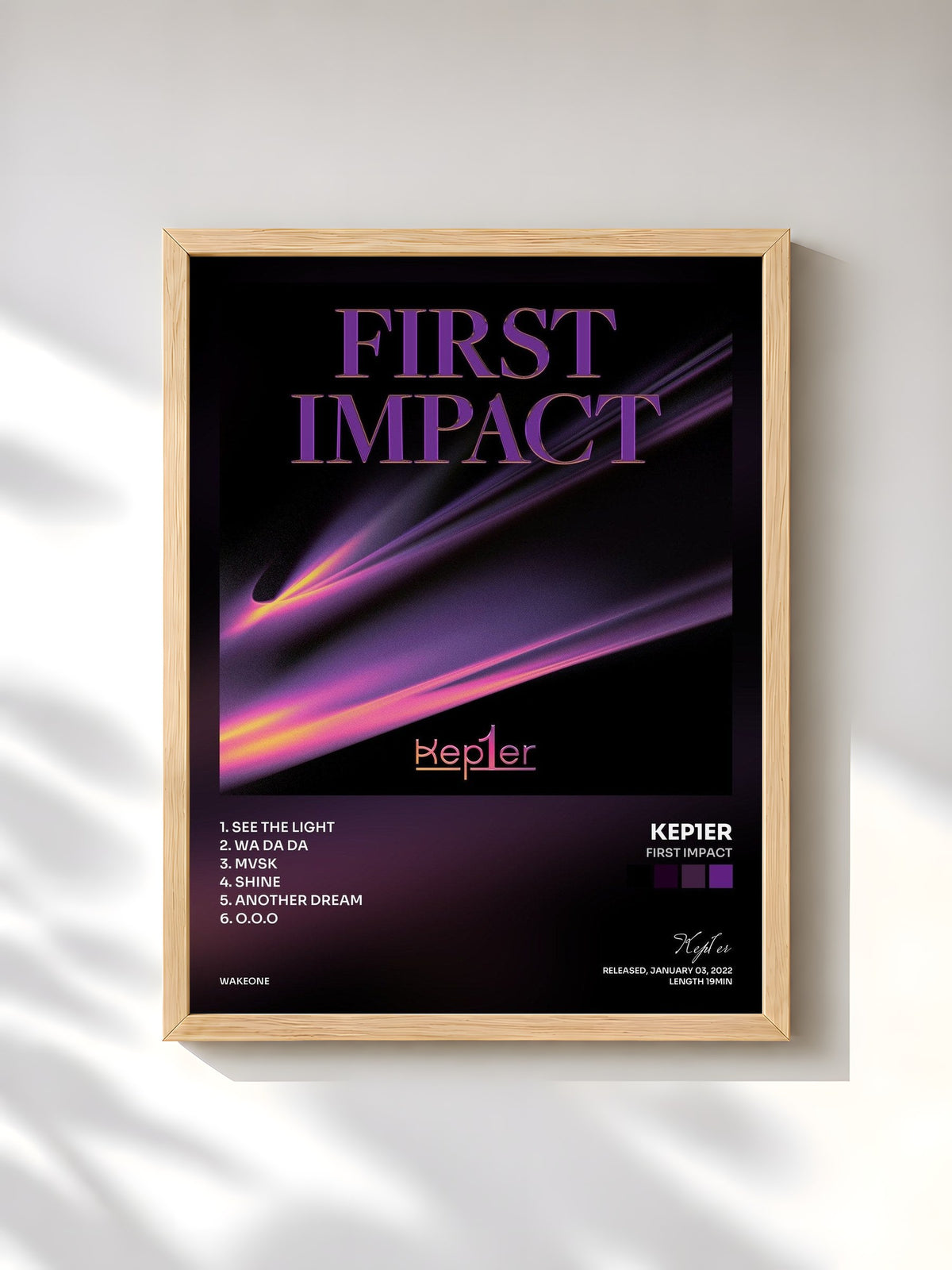 #bois Tableau de l'album FIRST IMPACT de Kep1er, cadre en bois brut, imprimé et encadré en France