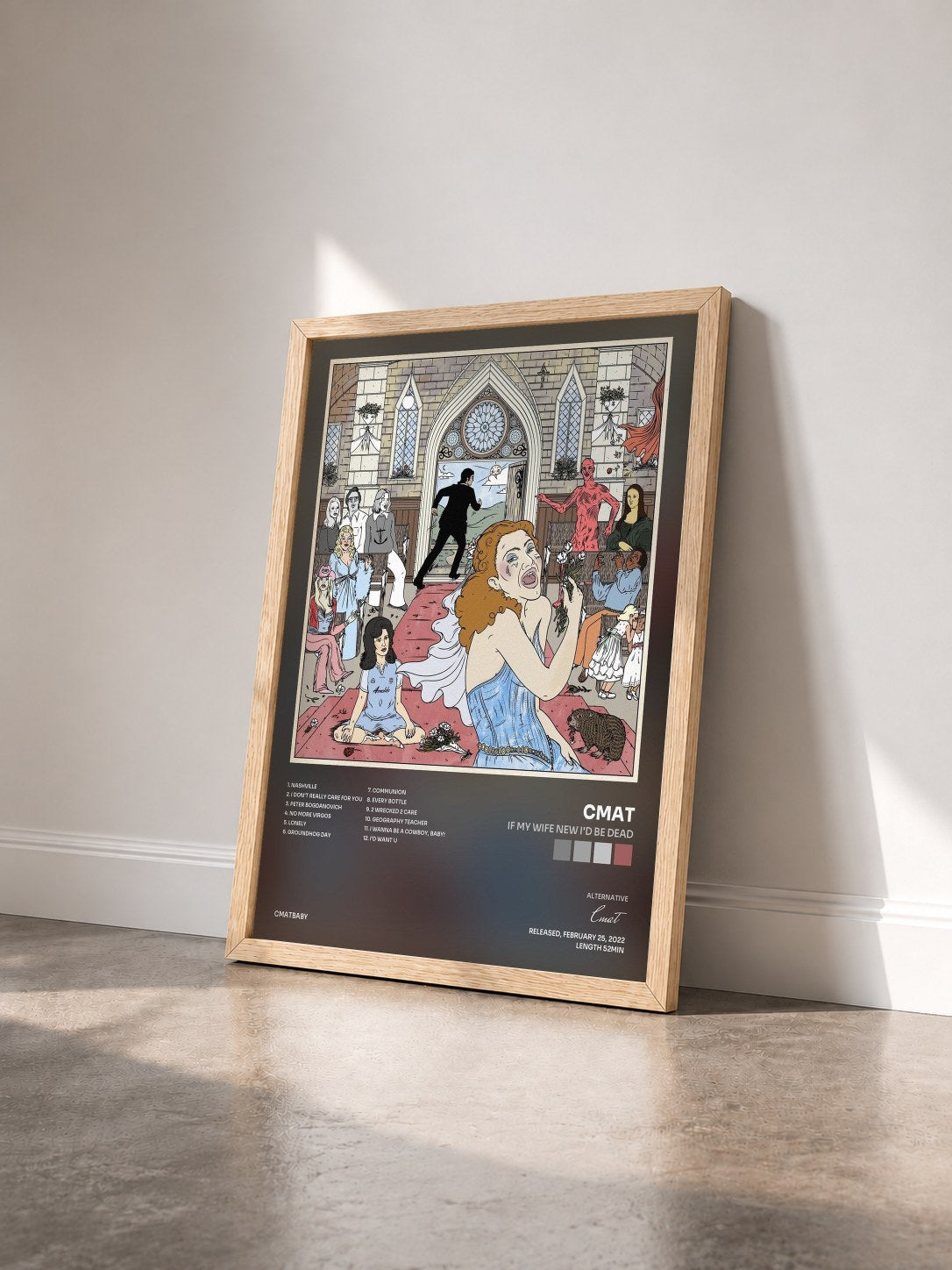 #bois Tableau de l'album If My Wife New I'd Be Dead de Cmat vu de trois quarts, cadre en bois brut