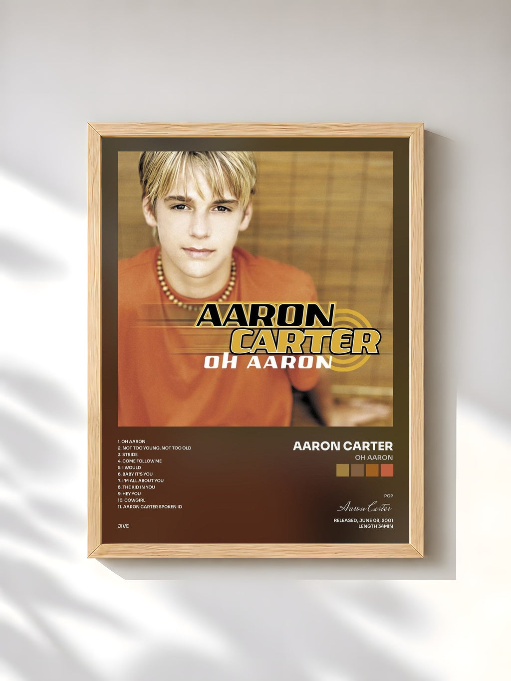 #bois Tableau de l'album Oh Aaron de Aaron Carter, cadre en bois brut, imprimé et encadré en France