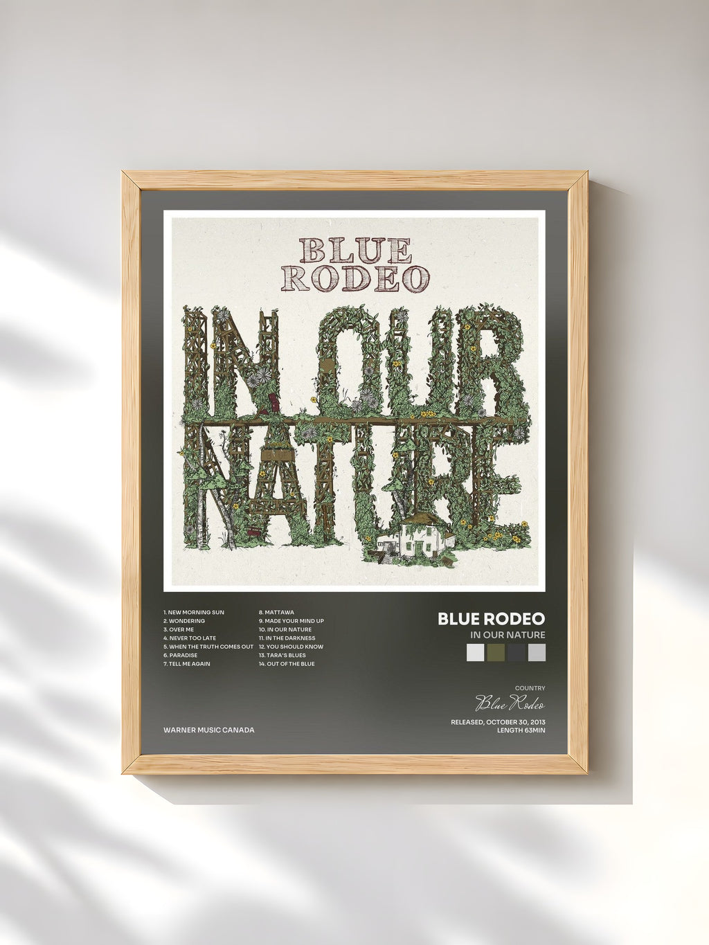 #bois Tableau de l'album In Our Nature de Blue Rodeo, cadre en bois brut, imprimé et encadré en France