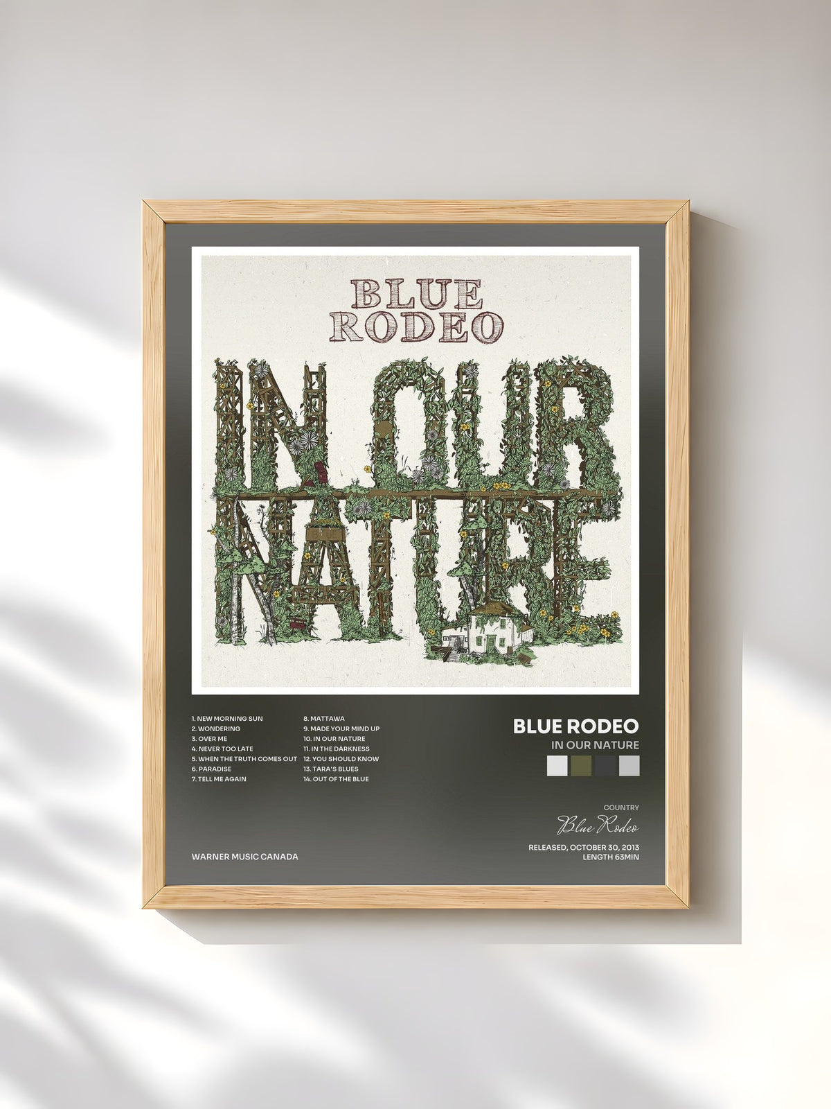 #bois Tableau de l'album In Our Nature de Blue Rodeo, cadre en bois brut, imprimé et encadré en France