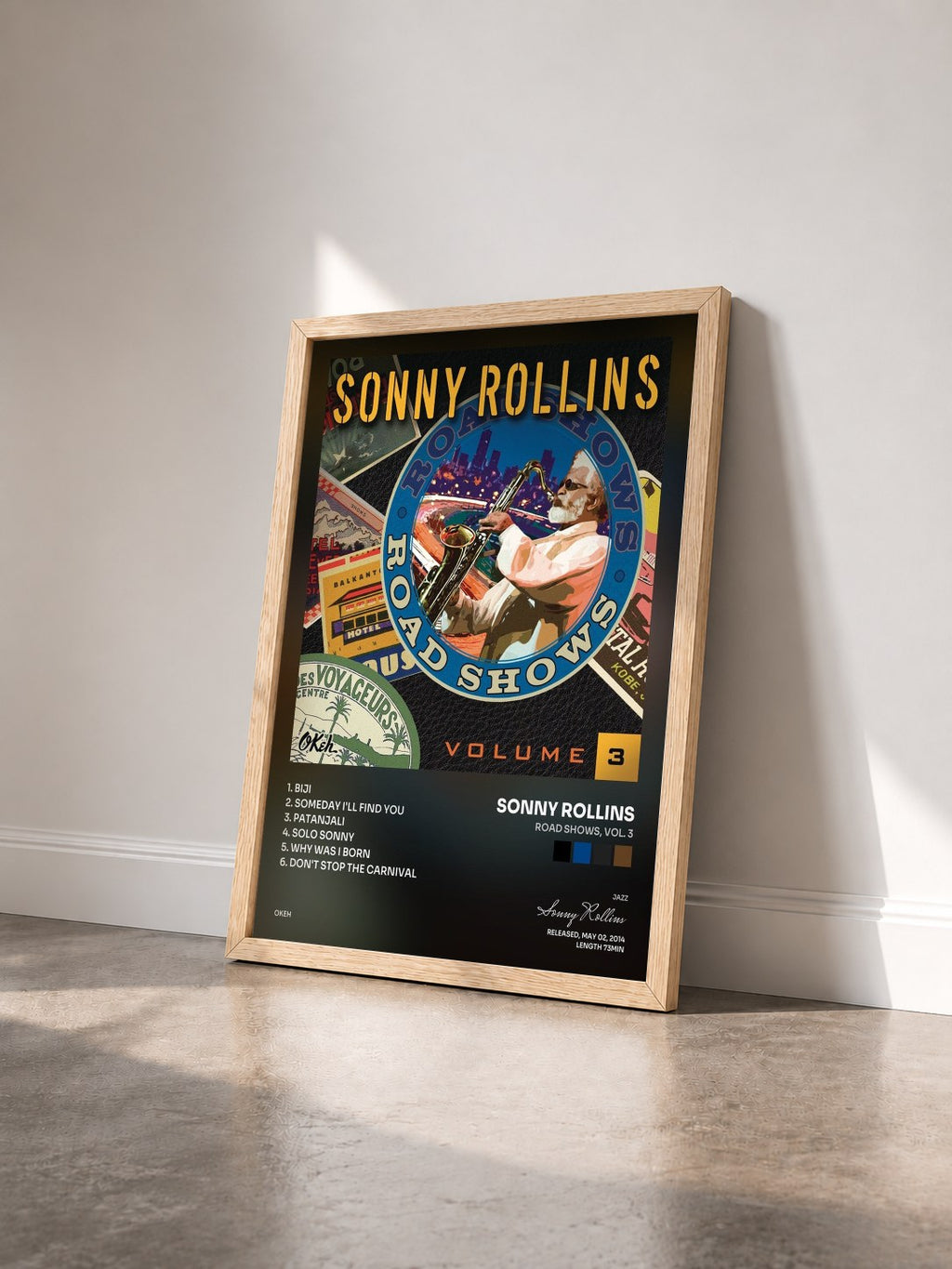 #bois Tableau de l'album Road Shows, Vol. 3 de Sonny Rollins vu de trois quarts, cadre en bois brut