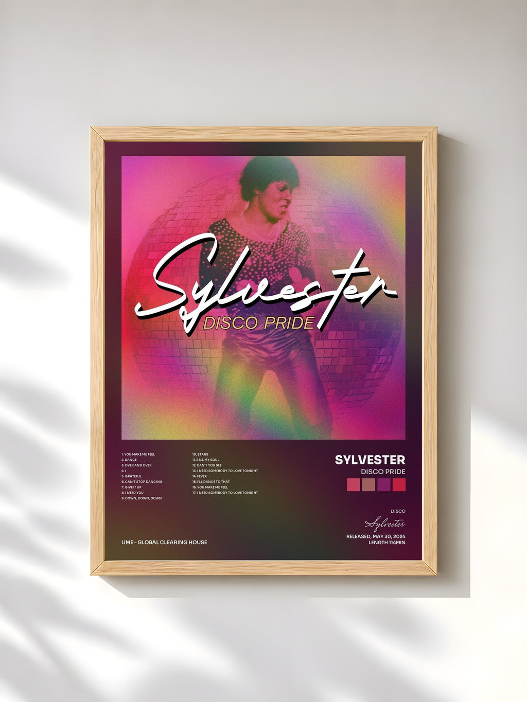 #bois Tableau de l'album Disco Pride de Sylvester, cadre en bois brut, imprimé et encadré en France
