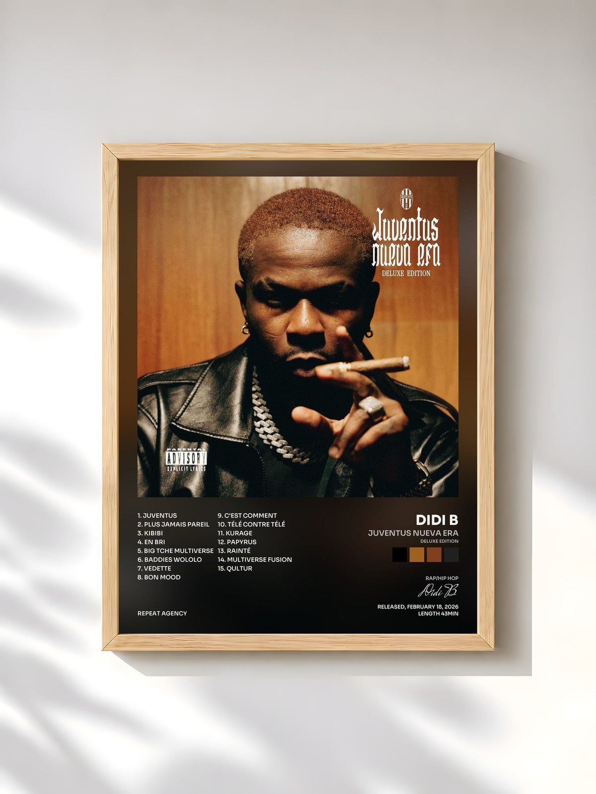 #bois Tableau de l'album Juventus Nueva Era (Deluxe Edition) de Didi B, cadre en bois brut, imprimé et encadré en France