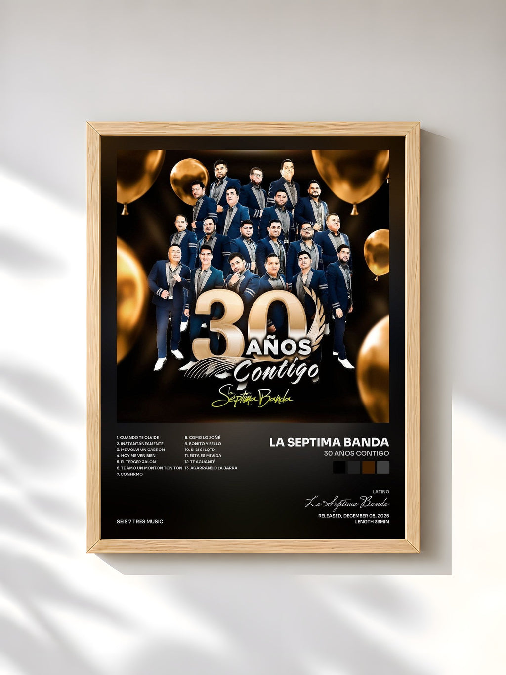 #bois Tableau de l'album 30 Años Contigo de La Septima Banda, cadre en bois brut, imprimé et encadré en France