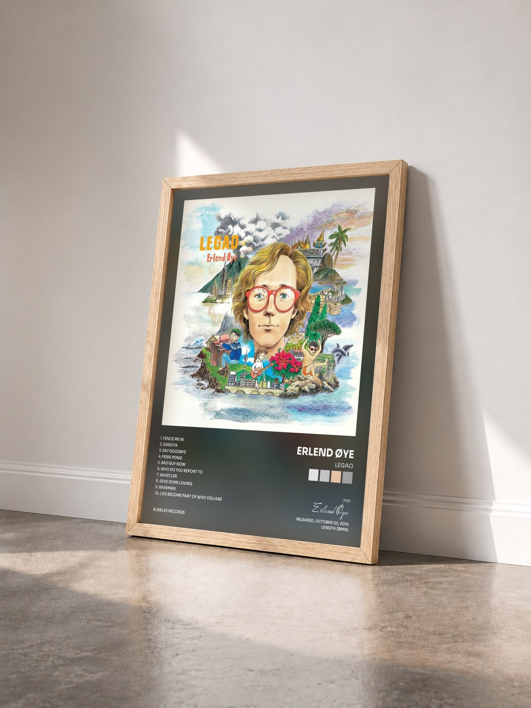 #bois Tableau de l'album Legao de Erlend Øye vu de trois quarts, cadre en bois brut