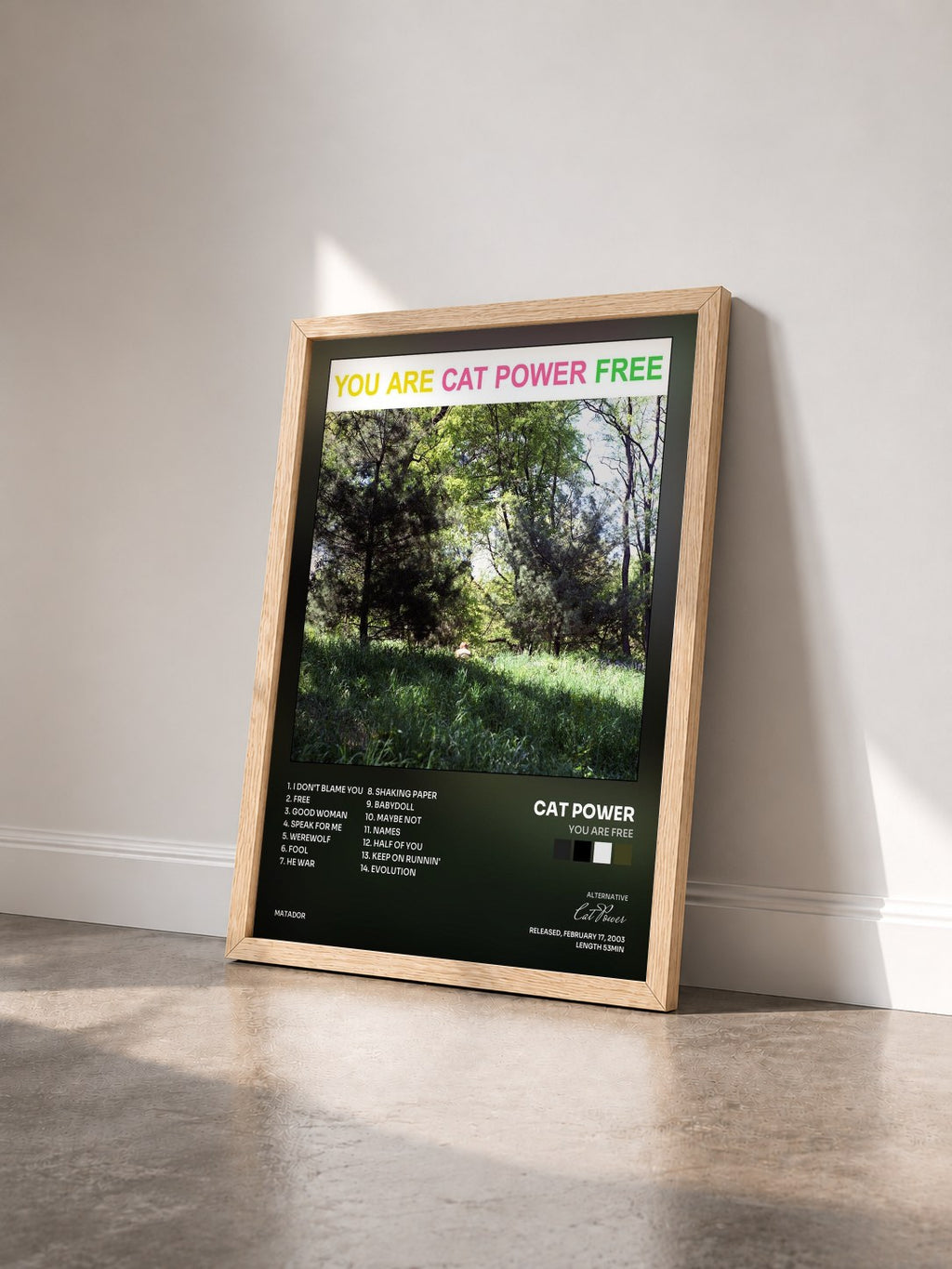 #bois Tableau de l'album You Are Free de Cat Power vu de trois quarts, cadre en bois brut
