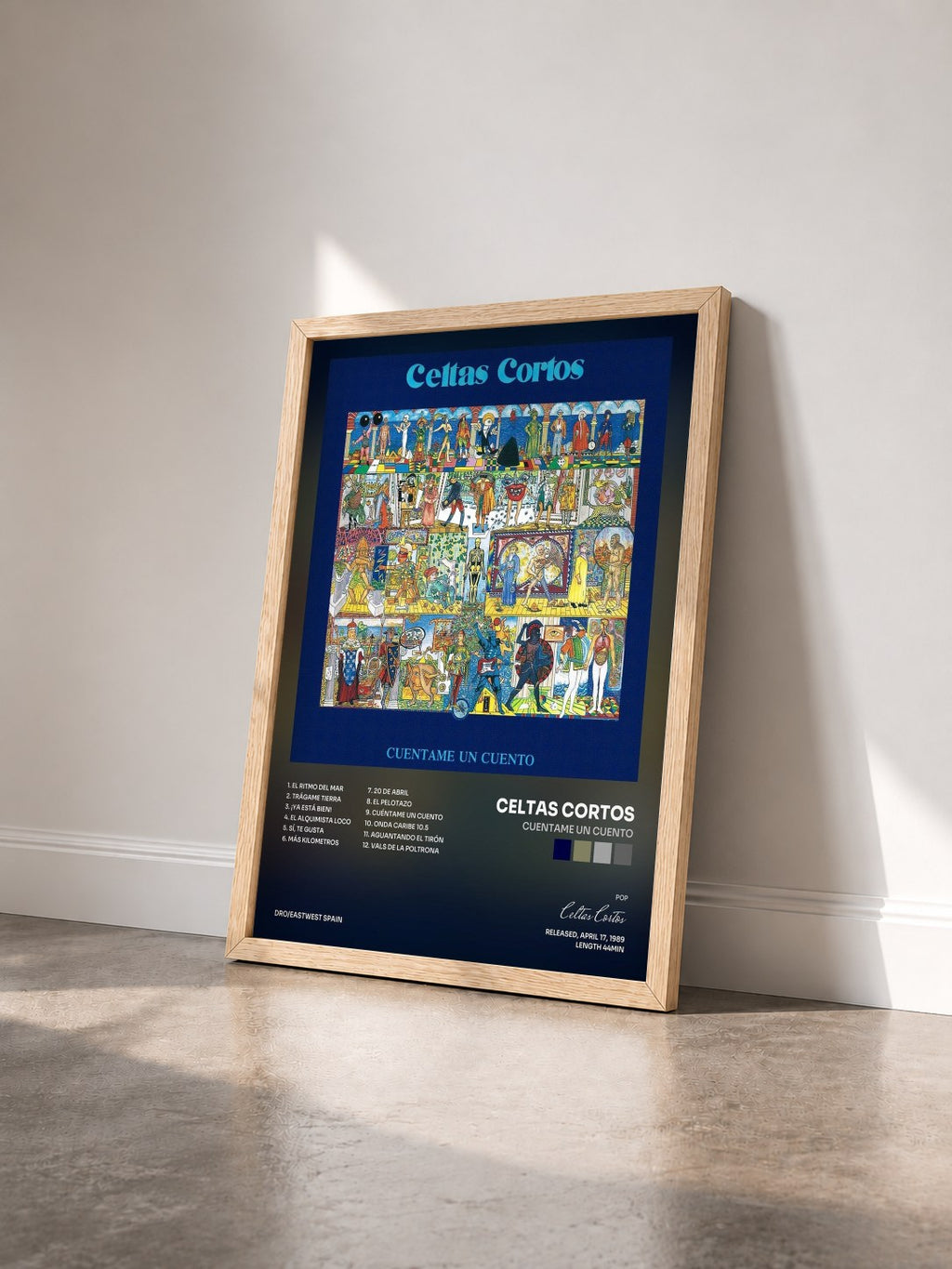 #bois Tableau de l'album Cuentame Un Cuento de Celtas Cortos vu de trois quarts, cadre en bois brut