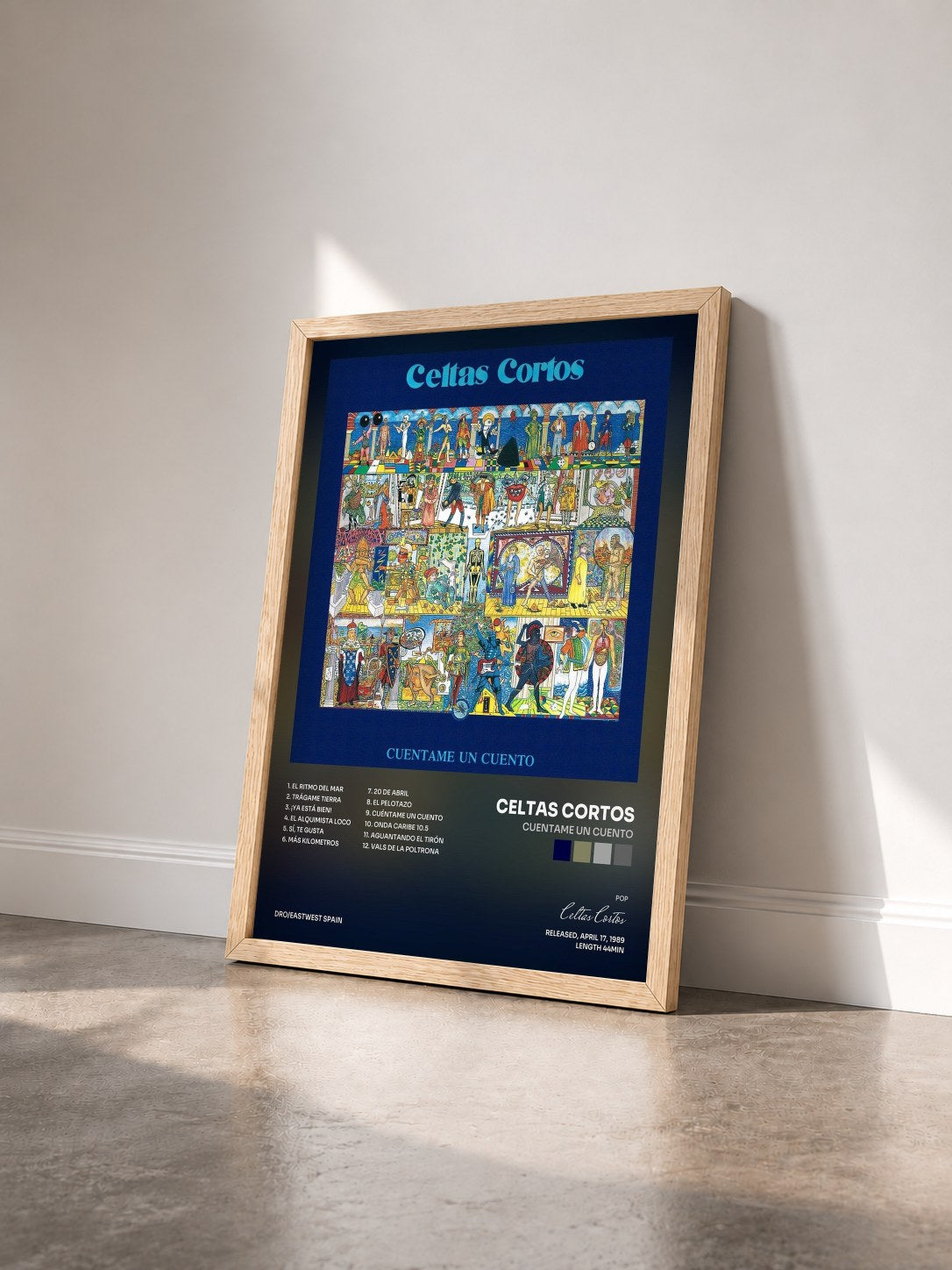 #bois Tableau de l'album Cuentame Un Cuento de Celtas Cortos vu de trois quarts, cadre en bois brut