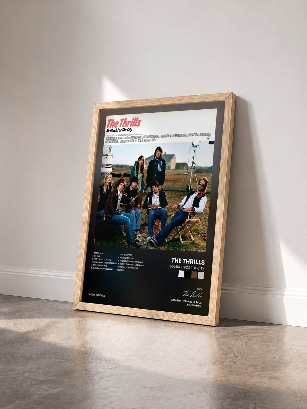 #bois Tableau de l'album So Much For The City de The Thrills vu de trois quarts, cadre en bois brut