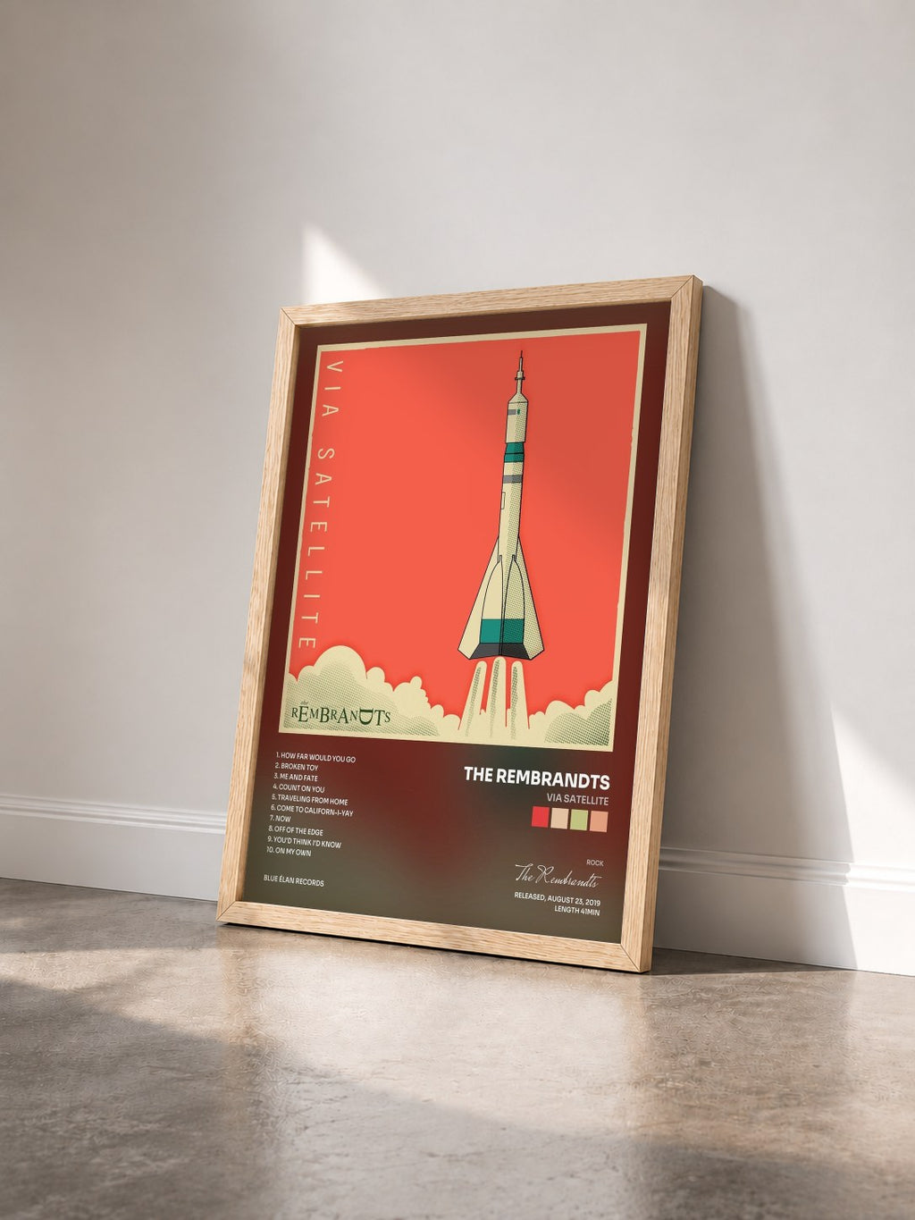 #bois Tableau de l'album Via Satellite de The Rembrandts vu de trois quarts, cadre en bois brut