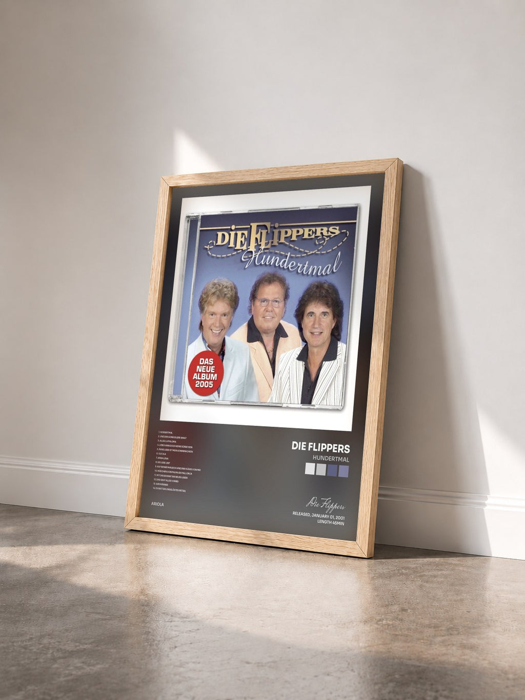 #bois Tableau de l'album Hundertmal de Die Flippers vu de trois quarts, cadre en bois brut
