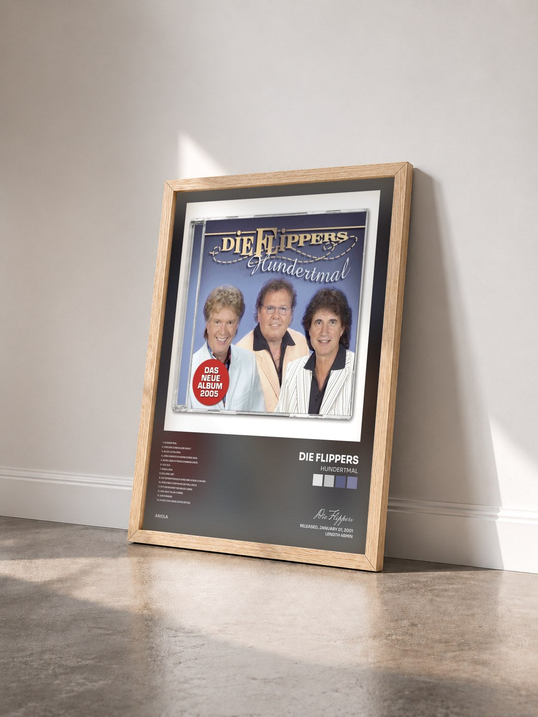 #bois Tableau de l'album Hundertmal de Die Flippers vu de trois quarts, cadre en bois brut