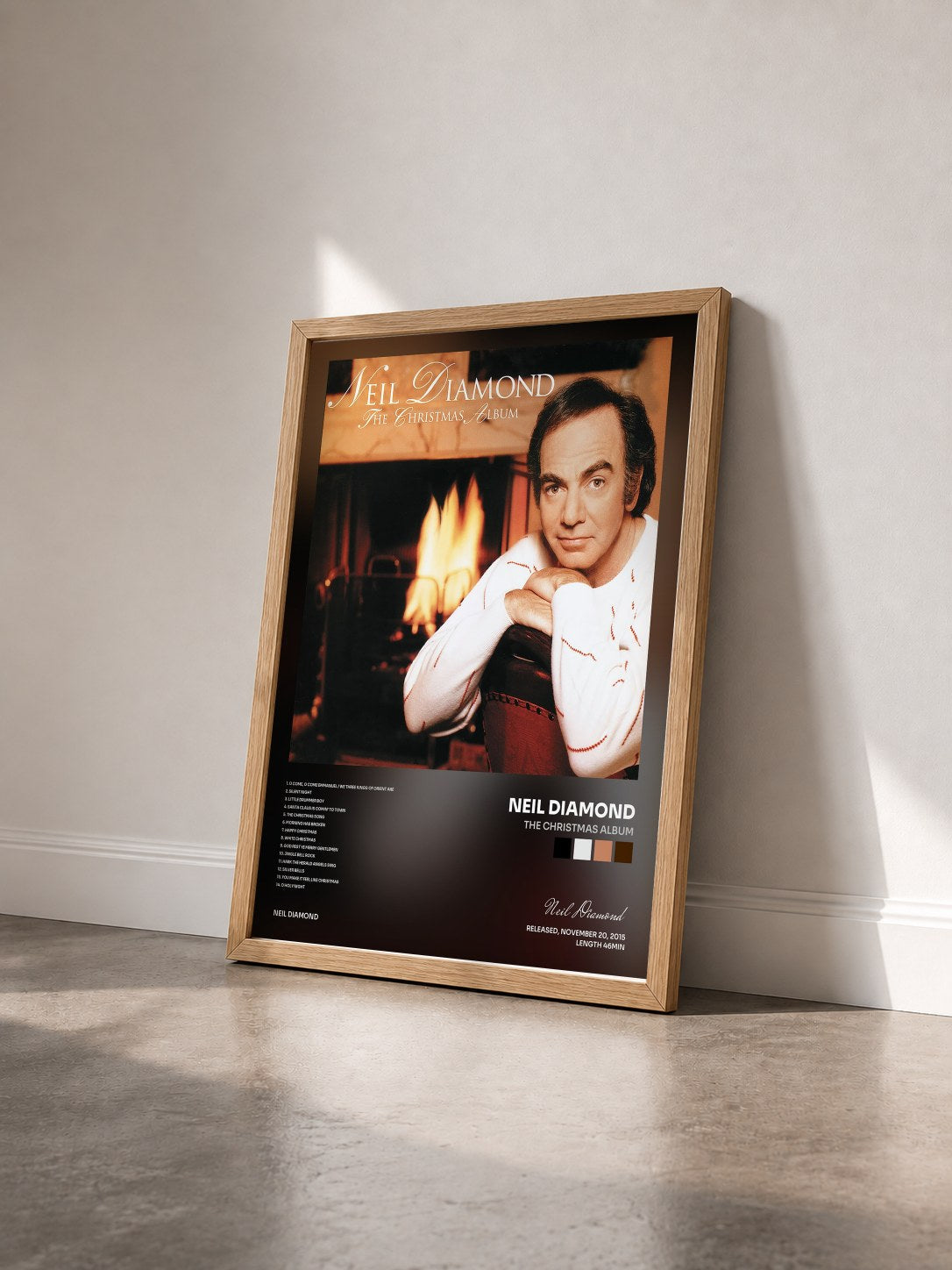 #bois Tableau de l'album The Christmas Album de Neil Diamond vu de trois quarts, cadre en bois brut