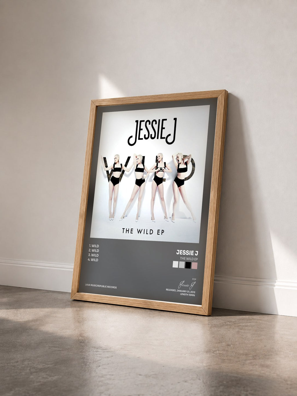 #bois Tableau de l'album The Wild EP de Jessie J vu de trois quarts, cadre en bois brut