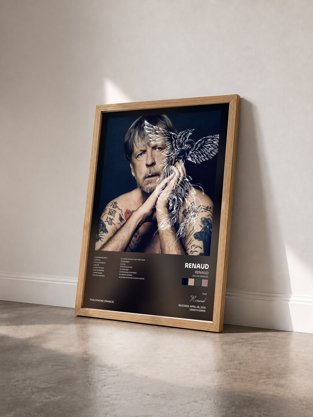 #bois Tableau de l'album Renaud (Deluxe Version) de Renaud vu de trois quarts, cadre en bois brut