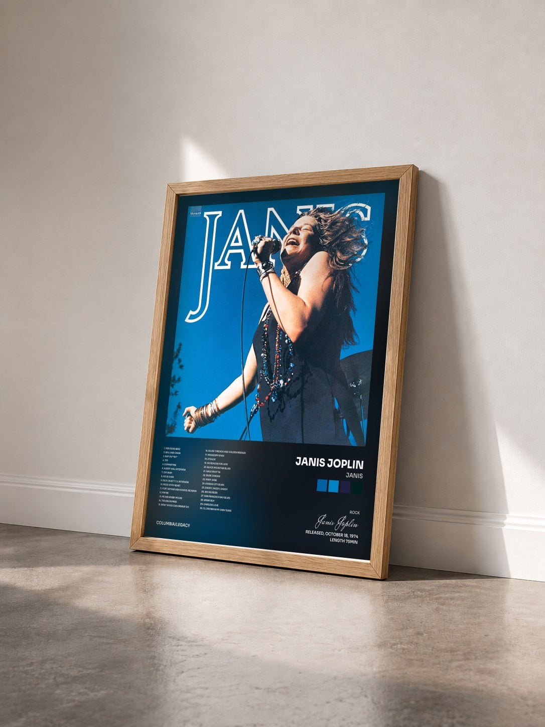 #bois Tableau de l'album Janis de Janis Joplin vu de trois quarts, cadre en bois brut