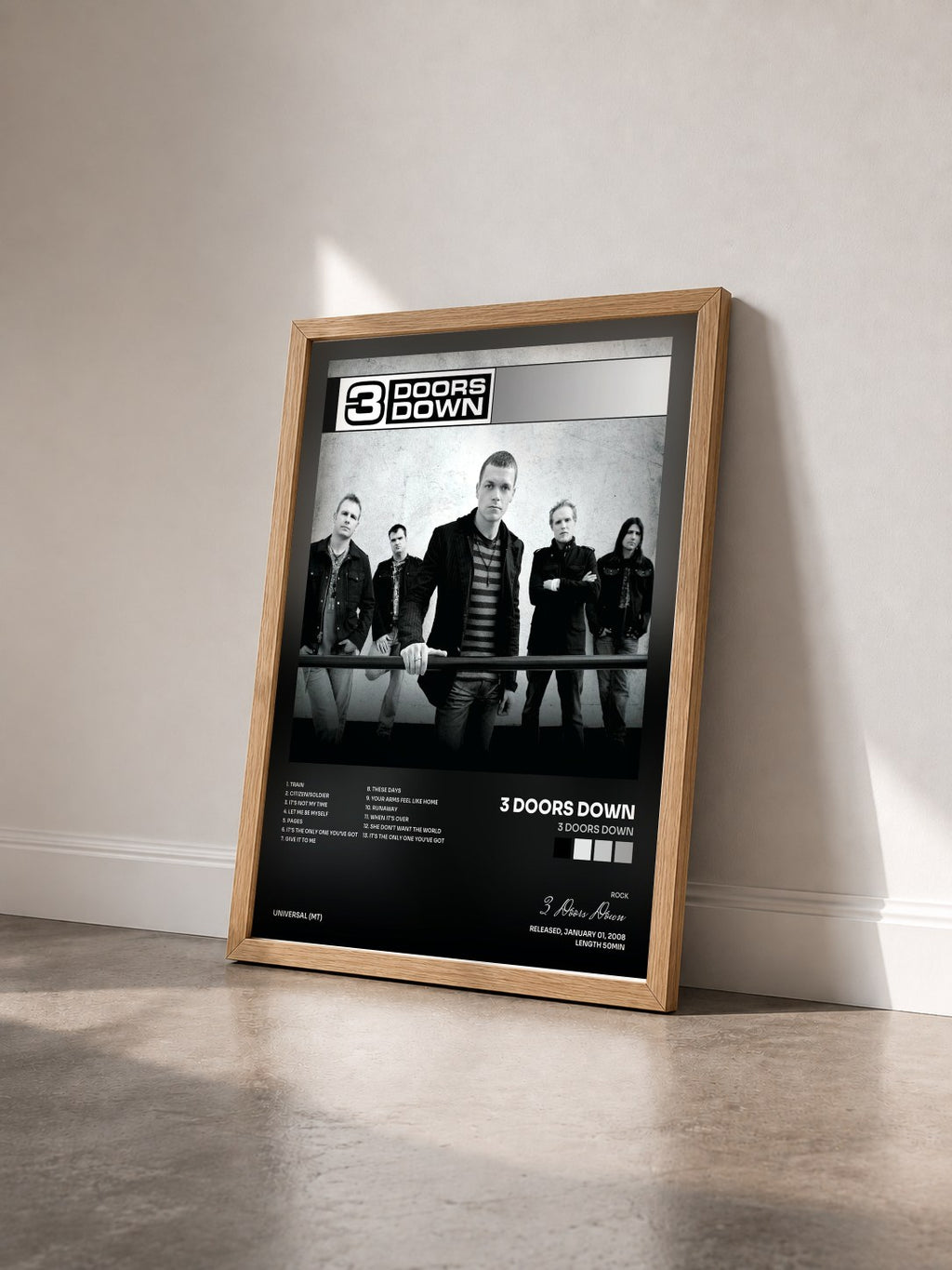 #bois Tableau de l'album 3 Doors Down de 3 Doors Down vu de trois quarts, cadre en bois brut