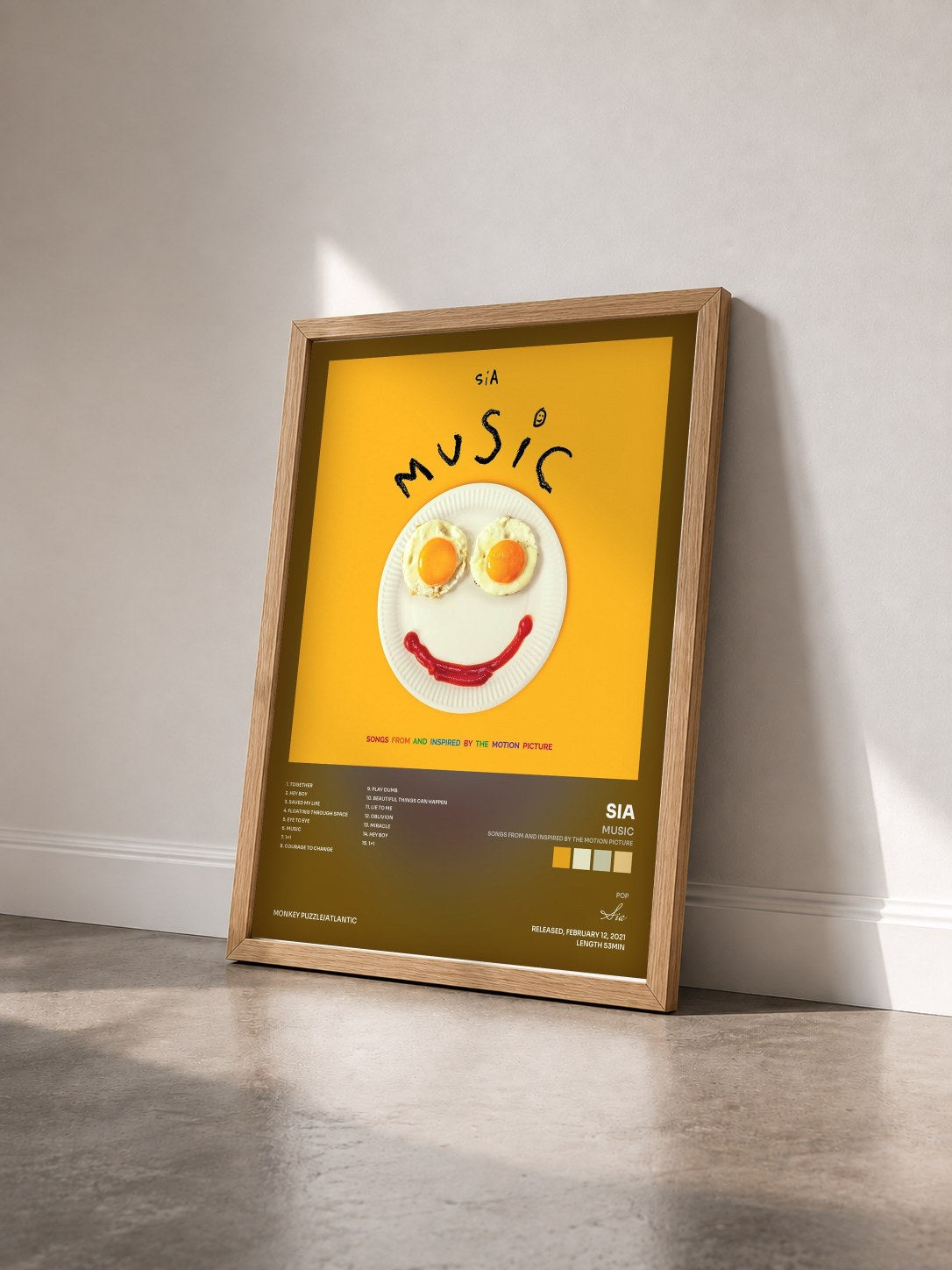 #bois Tableau de l'album Music (Songs From And Inspired By The Motion Picture) de Sia vu de trois quarts, cadre en bois brut
