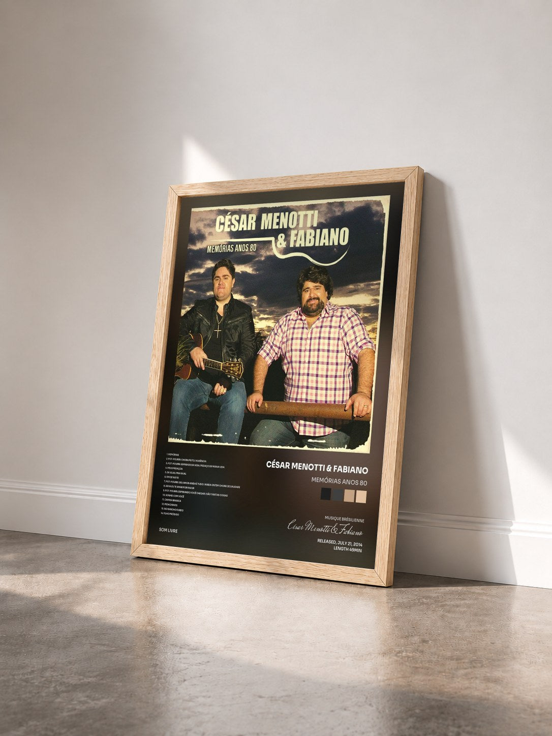 #bois Tableau de l'album Memórias Anos 80 de César Menotti & Fabiano vu de trois quarts, cadre en bois brut