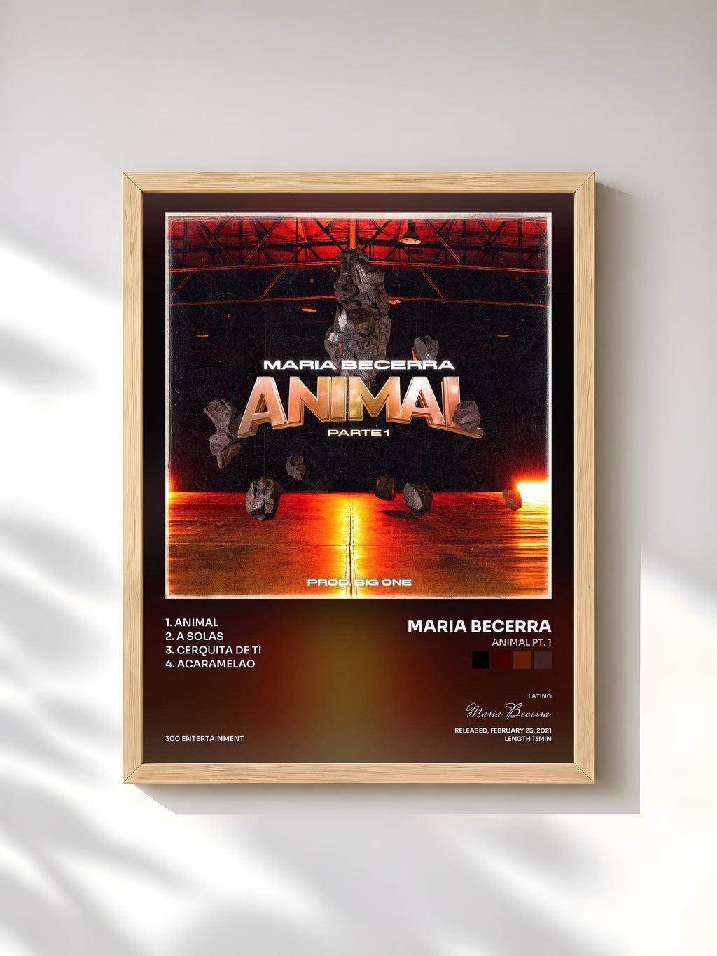 #bois Tableau de l'album Animal Pt. 1 de Maria Becerra, cadre en bois brut, imprimé et encadré en France