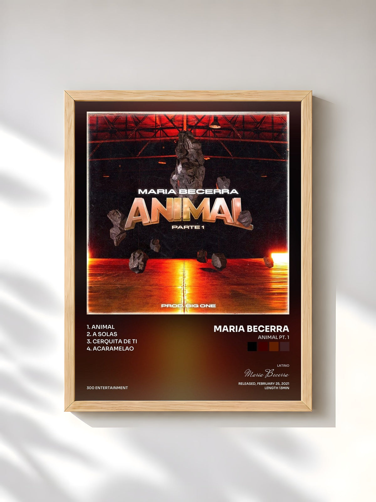 #bois Tableau de l'album Animal Pt. 1 de Maria Becerra, cadre en bois brut, imprimé et encadré en France