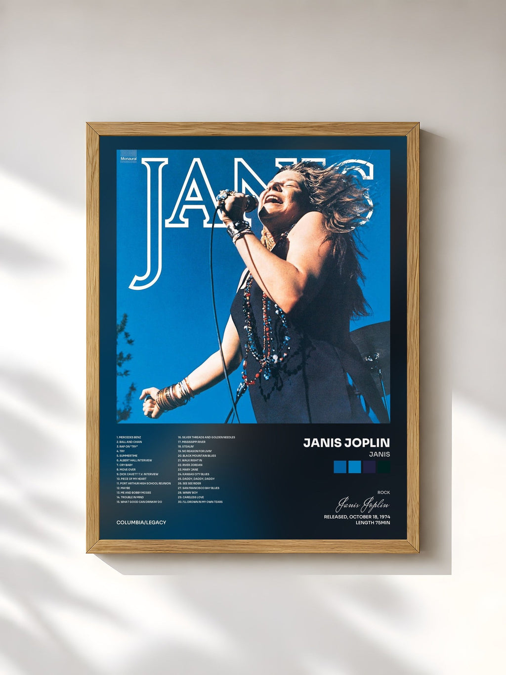 #bois Tableau de l'album Janis de Janis Joplin, cadre en bois brut, imprimé et encadré en France