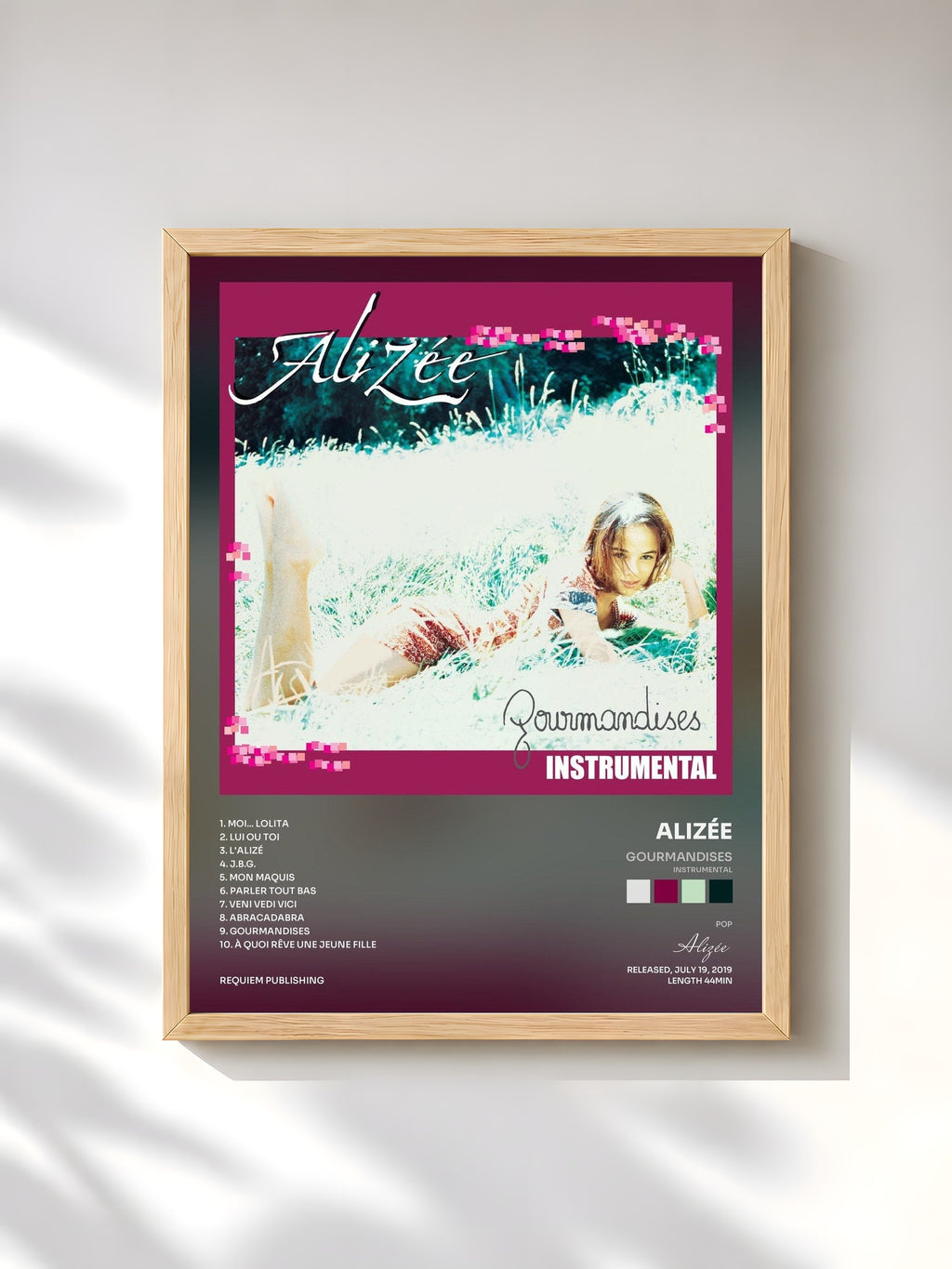 #bois Tableau de l'album Gourmandises (Instrumental) de Alizée, cadre en bois brut, imprimé et encadré en France