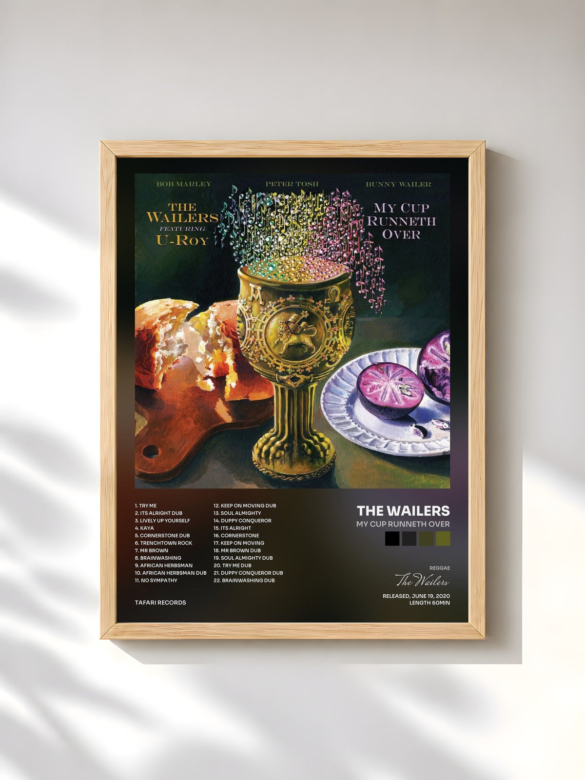 #bois Tableau de l'album My Cup Runneth Over de The Wailers, cadre en bois brut, imprimé et encadré en France
