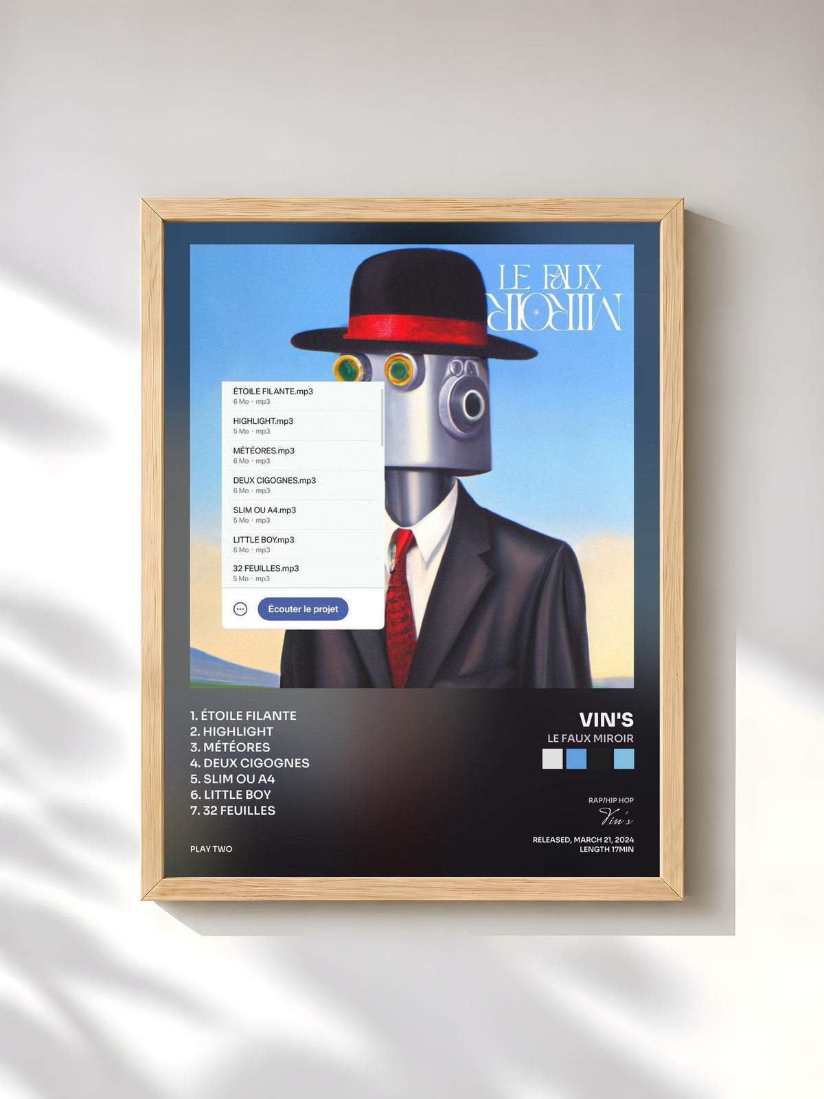 #bois Tableau de l'album Le Faux Miroir de Vin's, cadre en bois brut, imprimé et encadré en France