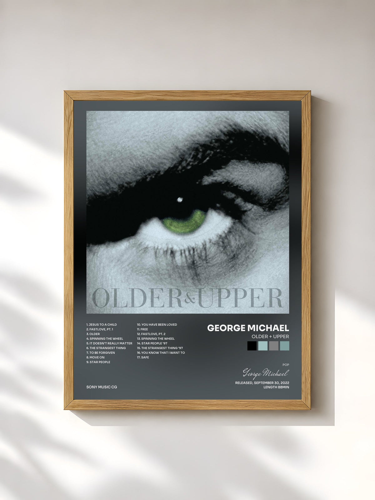 #bois Tableau de l'album Older + Upper de George Michael, cadre en bois brut, imprimé et encadré en France