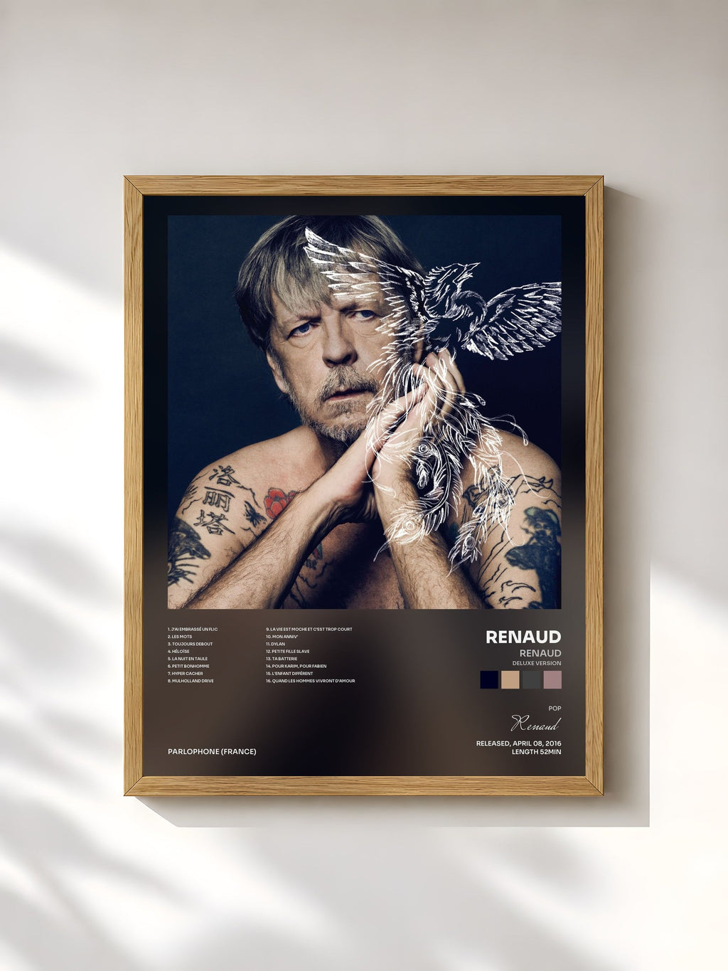 #bois Tableau de l'album Renaud (Deluxe Version) de Renaud, cadre en bois brut, imprimé et encadré en France
