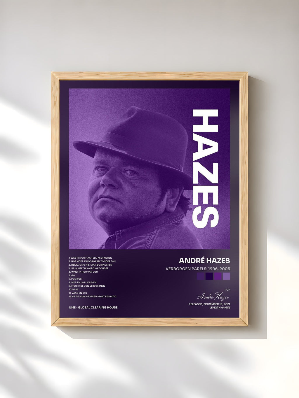 #bois Tableau de l'album Verborgen Parels: 1996-2005 de André Hazes, cadre en bois brut, imprimé et encadré en France