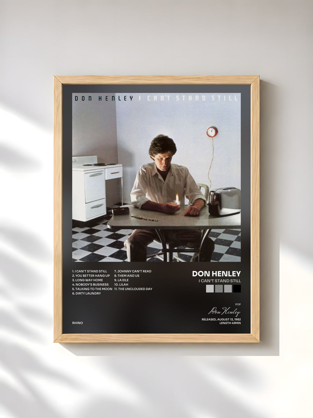 #bois Tableau de l'album I Can’t Stand Still de Don Henley, cadre en bois brut, imprimé et encadré en France