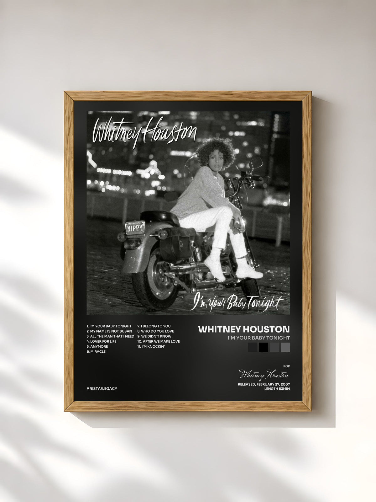 #bois Tableau de l'album I'm Your Baby Tonight de Whitney Houston, cadre en bois brut, imprimé et encadré en France