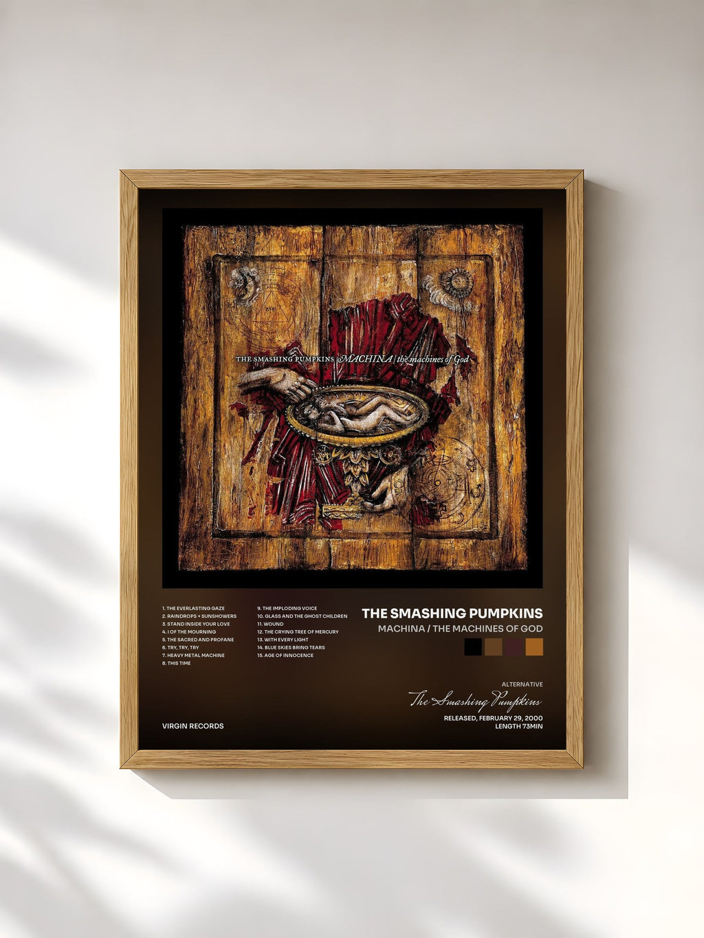 #bois Tableau de l'album Machina / The Machines Of God de The Smashing Pumpkins, cadre en bois brut, imprimé et encadré en France