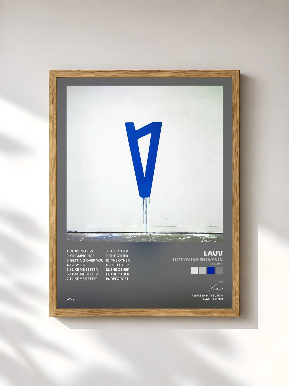 #bois Tableau de l'album I met you when I was 18. (the extras) de Lauv, cadre en bois brut, imprimé et encadré en France