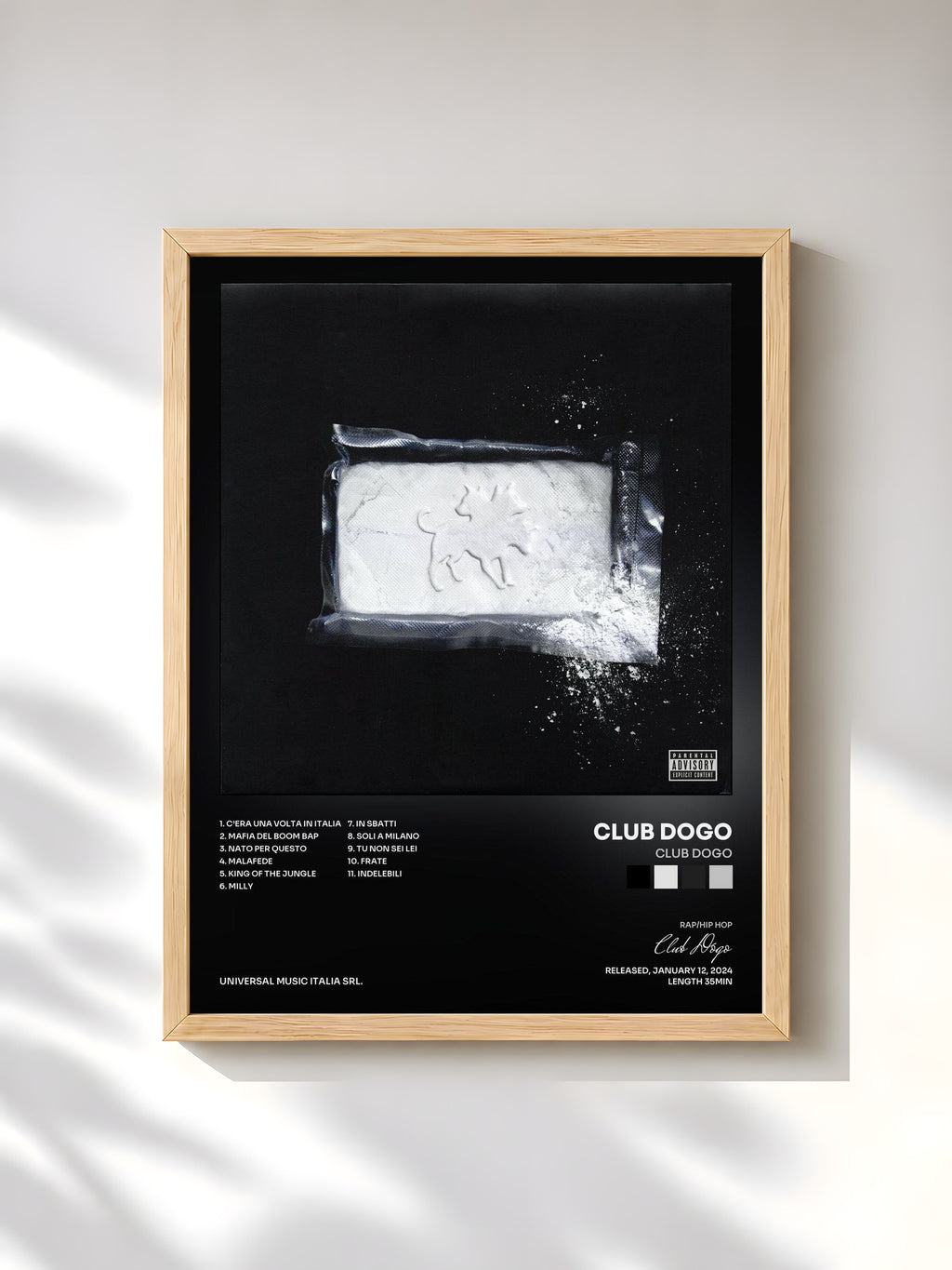 #bois Tableau de l'album Club Dogo de Club Dogo, cadre en bois brut, imprimé et encadré en France