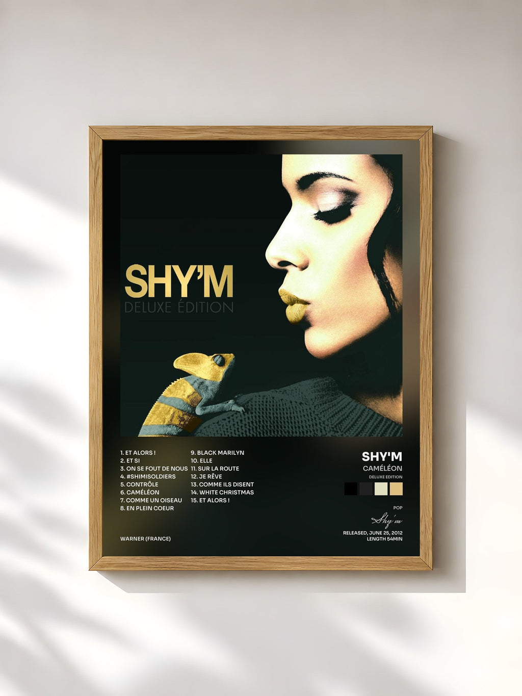 #bois Tableau de l'album Caméléon (Deluxe Edition) de Shy'm, cadre en bois brut, imprimé et encadré en France